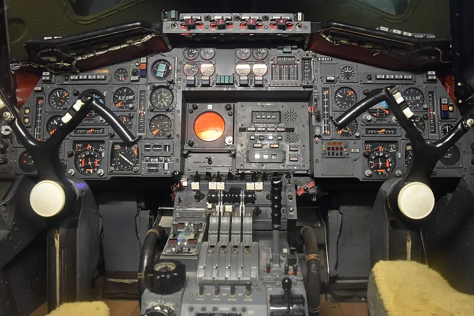 19 Cockpit_of_Concorde_prototype_‘G-BSST’ Cockpit of the Concorde prototype G-BSST — a sea of analog dials